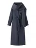Exportación Transfronteriza Otoño e Invierno 2025 Nueva Moda Femenina Estilo Europeo y Americano Cortavientos de Longitud Media con Bufanda