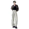 Pantalones Casuales Largos Retro de Cintura Alta Estilo BF para Mujer Otoño 2026 Holgados con Bolsillo con Cremallera High Street