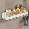 Suporte de Rack de Armazenamento com Haste Ajustável para Chuveiro de Banheiro, Bandeja Suporte de Chuveiro Sem Furo, Rack de Armazenamento para Sabonete Líquido