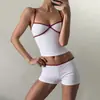 Camisole Color Block da Moda Cropped Slim Sexy Roupa de Casa Conjunto de Regata e Shorts Roupa Simples Preguiçosa Pura Desejo