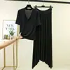Conjunto de moda de verano para exteriores: camiseta modal con cuello en V y manga tres cuartos con cordón y falda larga de cintura alta, transfronterizo Amazon