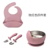 Plato Compartimentado 304 para Bebé Transfronterizo, Tenedor y Cuchara para Niños, Babero, Vajilla, Set de Alimentación con Ventosa de Silicona Antideslizante
