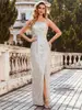 Nueva moda europea y americana para mujer Amazon vestido elegante, un hombro con abertura sexy lentejuelas largo vestido de noche