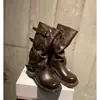 Nuevas Botas de Otoño/Invierno Estilo Western 2026 con Tacón Grueso, Hebilla de Cinturón, Media Caña, Diseño Plegado Vintage Francés