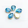 Taladro de vidrio de alta calidad con forma de gota de agua y base puntiaguda, con diamantes de imitación dorados, para coser a mano, para ropa, zapatos, bolsos y accesorios de joyería.