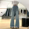 Calça Jeans Bootcut Azul Claro para Mulheres 2025 Novo Cintura Alta Solta Efeito Emagrecedor Perna Reta Flare Comprimento Total
