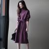 Vestido de gola alta de cor sólida estilo coreano feminino 2023 outono e inverno novo elegante all-match lace-up comprimento médio vestido de malha