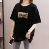 Camiseta de Manga Corta Estampada de Moda para Mujer, Estilo Nuevo Verano 2026, Longitud Media, Corte Holgado, Tallas Grandes, Top Adelgazante