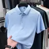 Camisa Polo Respirável com Seda de Amora e Seda de Gelo para Homens, Novo Estilo de Verão, Caimento Solto, Camiseta Casual da Moda de Manga Curta para Homens