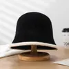 Sombrero de Pescador para Mujer, Gorro de Lana Tejido para Otoño e Invierno, Versátil Sombrero de Cubo de Lana Versión Coreana, Circunferencia de Cabeza Grande, Pequeño Sombrero de Cubo para Adelgazar la Cara