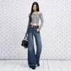 Jeans flare elástico de cintura alta off-white transfronteiriço para mulheres, novo modelo de início de outono de 2026, cor sólida, não apertado, versátil e comprido