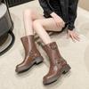 Botas Marrones de Suela Gruesa y Tacón Grueso para Mujer 2025 Nuevas de Verano Estilo Británico Botines Retro Populares Botas Vaqueras Occidentales