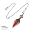 Pêndulo de Cristal Transfronteiriço com Pedra Triturada e Resina, Cor Cobre Vermelho Antigo, Cone Hexagonal de Ponta Única, Acessório de Yoga Meditação, Pêndulo de Frequência Ajustável