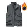Colete de trabalho masculino com forro de fleece, gola alta, múltiplos bolsos, colete casual quente para atividades ao ar livre, modelo outono e inverno 6806A
