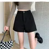 Nova coleção outono e inverno: Shorts de alfaiataria pretos para mulheres, modernos e estilosos, projetados para figuras petite, cintura alta, modeladores, elegantes, casuais e hot pants de perna larga