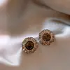 Pendientes Maillard de Piedra Ojo de Tigre y Circonita Color Café para Mujer, Pendientes de Lujo Ligero Retro de Nicho, Accesorios Elegantes y Versátiles para las Orejas