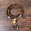 Pulsera de Rosario de Doble Círculo de Sándalo Dorado Estilo Nacional 8mm Pulsera de Garra de Gato para Dama Cuentas de Buda Wenwan Pulsera de Sándalo Verde Joyería