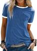 Camiseta de Manga Corta Casual de Cuello Redondo para Mujer con Combinación de Colores de Moda de Verano Transfronteriza Europea y Americana 2025