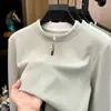 Sudadera de manga larga con media cremallera de Lyocell para hombre, top casual y versátil de cuello redondo para primavera y otoño, camiseta básica para hombre