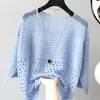 Verão Fino Solto Gola Redonda Feminino Nova Moda Plus Size Malha Vazada Proteção Solar Cover-Up Top Tendência