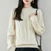 Suéter de punto jacquard puro algodón estilo vintage francés para mujer, cálido y grueso, con cuello semi-alto, suave y cómodo, adecuado como capa base