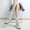 Calcetines de red con lazo de encaje dulce para mujer, calcetines cortos Jk con rayas verticales finas y huecas, calcetines de longitud media con tiras Lolita