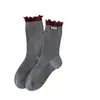 Calcetines para Mujer 2025 Otoño e Invierno Estilo Nuevo Tela con Puntos y Volantes Etiqueta de Tela Calcetines Apilados a Media Pantorrilla Transpirables Directo del Fabricante