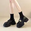Zapatos de Cuero Negros de Alta Gama de Moda para Mujer, Nuevo Estilo Primavera y Otoño 2025, Adecuados para Combinar con Faldas, Zapatos de Salón de Boca Baja, Mocasines de Suela Gruesa