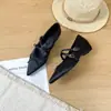 Sapatos Mary Jane Pontudos com Laço em Estilo Francês para Mulheres, Saltos Altos Pontudos de Salto Grosso, Sapatos de Trabalho Pretos Rasos da Moda