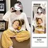 Top de pijama de otoño para mujer directo de fábrica con sujetador incorporado, doble manga larga, cuello redondo, color albaricoque, ropa de casa de algodón con estampado de nube de dibujos animados