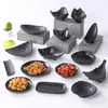 Melamina imitação porcelana preto fosco prato criativo para lanches formato irregular louça prato para lanches ktv prato de mesa