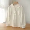 Camiseta Branca Campus, Classe A, Camisa Polo Piquet de Algodão Infantil, Camiseta Básica de Manga Longa 100% Algodão para Meninos e Meninas, Estilo Primavera para Crianças Maiores