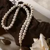 Collar de Perlas de Agua Dulce Tipo Papa Diseño de Cadena Lisa Estilo Retro Cadena de Collar Sencilla para Mujer Cadena para Clavícula de Perla de Agua Dulce Redonda