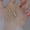 Colar com Pingente de Zircônia Coração Rosa para Mulheres, Estilo Simples e Fresco, Corrente para Clavícula, Pingente de Coração, Pingente Hexagonal
