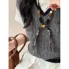 Bufanda de Seda con Cuentas a Cuadros Vintage para Mujer, Nuevo Estilo Otoño e Invierno, Accesorio Versátil para Suéter de Uso Diario, Accesorio Decorativo Exquisito de Nicho