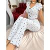 Pijama de manga corta con cuello en V y estampado de amor para mujer, ropa de hogar de gran venta transfronteriza europea y americana, pantalones exteriores, traje de dos piezas