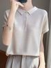 Camiseta Polo de Tricô de Seda Gelada de Manga Curta para Mulheres 2025 Nova Gola Polo Casual Elegante Camiseta Básica Fina Solta