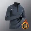 Ropa de Entrenamiento Media Cremallera para Hombre, Cálida con Forro de Forro Polar, Secado Rápido, Manga Larga, Top para Correr Otoño e Invierno, Camiseta Deportiva para Fitness