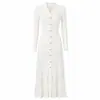 Vestido de Manga Larga con Solapa de Color Sólido para Mujer Suministro Exclusivo Transfronterizo Dobladillo Ancho Adelgazante Vestido maix Falda Larga de Punto para el Trabajo