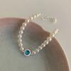 Pulseira de pérola eletroforética de prata grossa Aquamarus, leve, luxo, nicho, estilo francês, feminina, pulseira de pérola de vidro Shijia, joia de mão