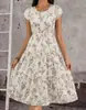 Vestido de Manga Corta con Estampado de Dobladillo Ancho Estilo Europeo y Americano Nuevo Primavera y Verano para Mujer Falda Midi Casual Estilo Resort Línea A