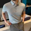 2026 Verão Novo Masculino Sem Costura Seda Gelada Fina Polo com Gola Tecido de Nylon de Secagem Rápida Camiseta de Manga Curta