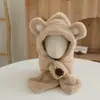 Chapéu cachecol infantil um urso de desenho animado fofo de pelúcia boné pullover 2024 outono e inverno proteção para as orelhas de bebê boné atacado