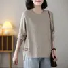 Suéter de Gola Redonda Plus Size para Mulheres Outono e Inverno Malha Solta que Cobre a Barriga Camisa Básica Suéter Simples