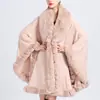 Inverno novo gola de pele de coelho rex sintética xale capa cardigã de tricô casaco solto moda espesso quente feminino atacado
