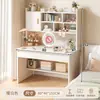 Tocador simple para habitación de niñas, estilo INS color crema, tocador de maquillaje de gran capacidad, escritorio integrado con estantería para estudiantes