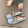 Sapatos de Ballet Scarpins de Bico Quadrado Femininos Estilo Francês Novo Verão Suave Mary Jane Estilo de Festa Laço 2025