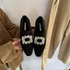 Mules Calientes Estilo Francés Otoño/Invierno 2025 con Pedrería, Punta Cuadrada Pequeña, Boca Baja, Alargan las Piernas, para Viajes, Aumentan la Altura, para Mujer