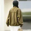 Chaqueta de camisa de otoño e invierno para mujer de talla grande, un solo bolsillo, botones ocultos, color liso, abrigo simple y elegante con cuello alto