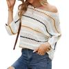 Nuevo Top de Punto a Rayas Holgado de Amazon con Cuello y Manga de Siete Punto Suéter Elegante Blusa de Punto Hueca
